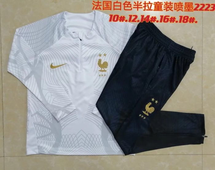 France 22/23 White Kids' Half-Zip Jacket (Spray Print) - 图片 3
