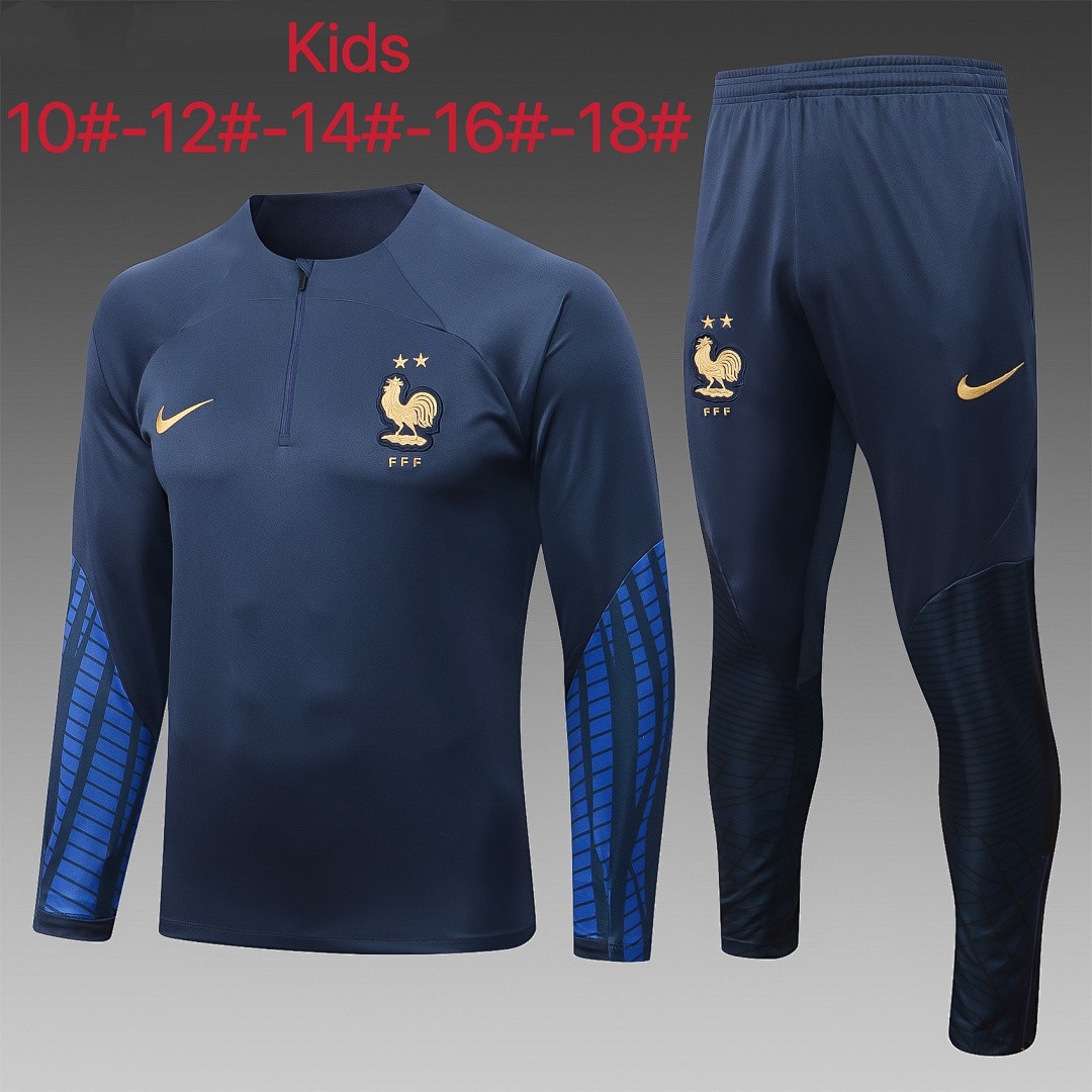 JER-7646_1 France 22/23 Semi-Zip Jacket Kids Blue - 图片 1