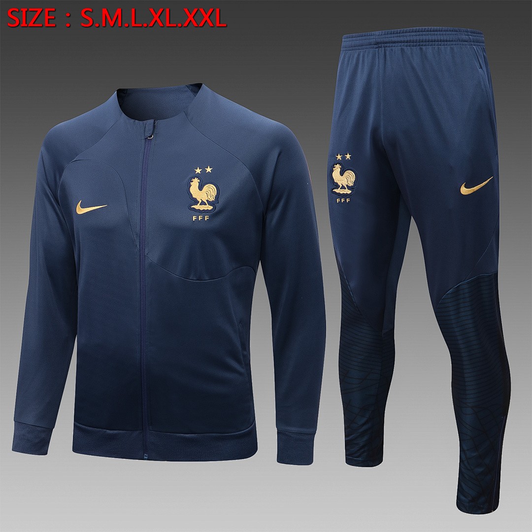 France 22/23 Long Zip Jacket Navy Blue
