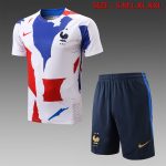 France 22/23 White Splatter Print Short Sleeve Training Set with 5-Inch Shorts