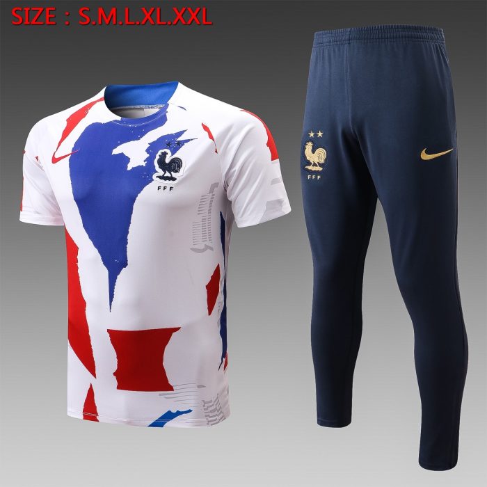 France 22/23 White Splatter Print Short Sleeve Training Suit with Pants - 图片 3