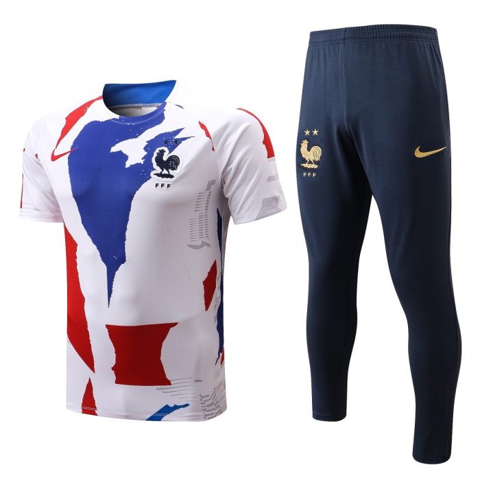 France 22/23 White Splatter Print Short Sleeve Training Suit with Pants - 图片 5
