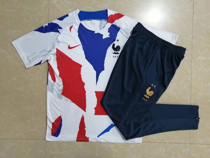France 22/23 White Splatter Print Short Sleeve Training Suit with Pants - 图片 6