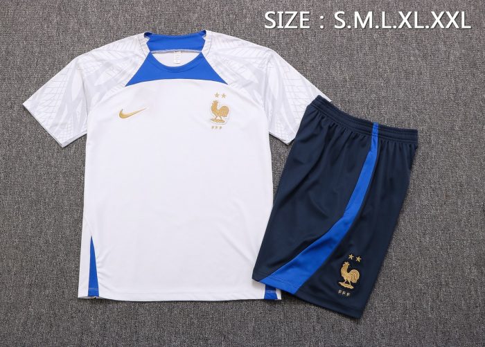 France 22/23 White Short Sleeve Training Suit with 5-Panel Shorts - 图片 6