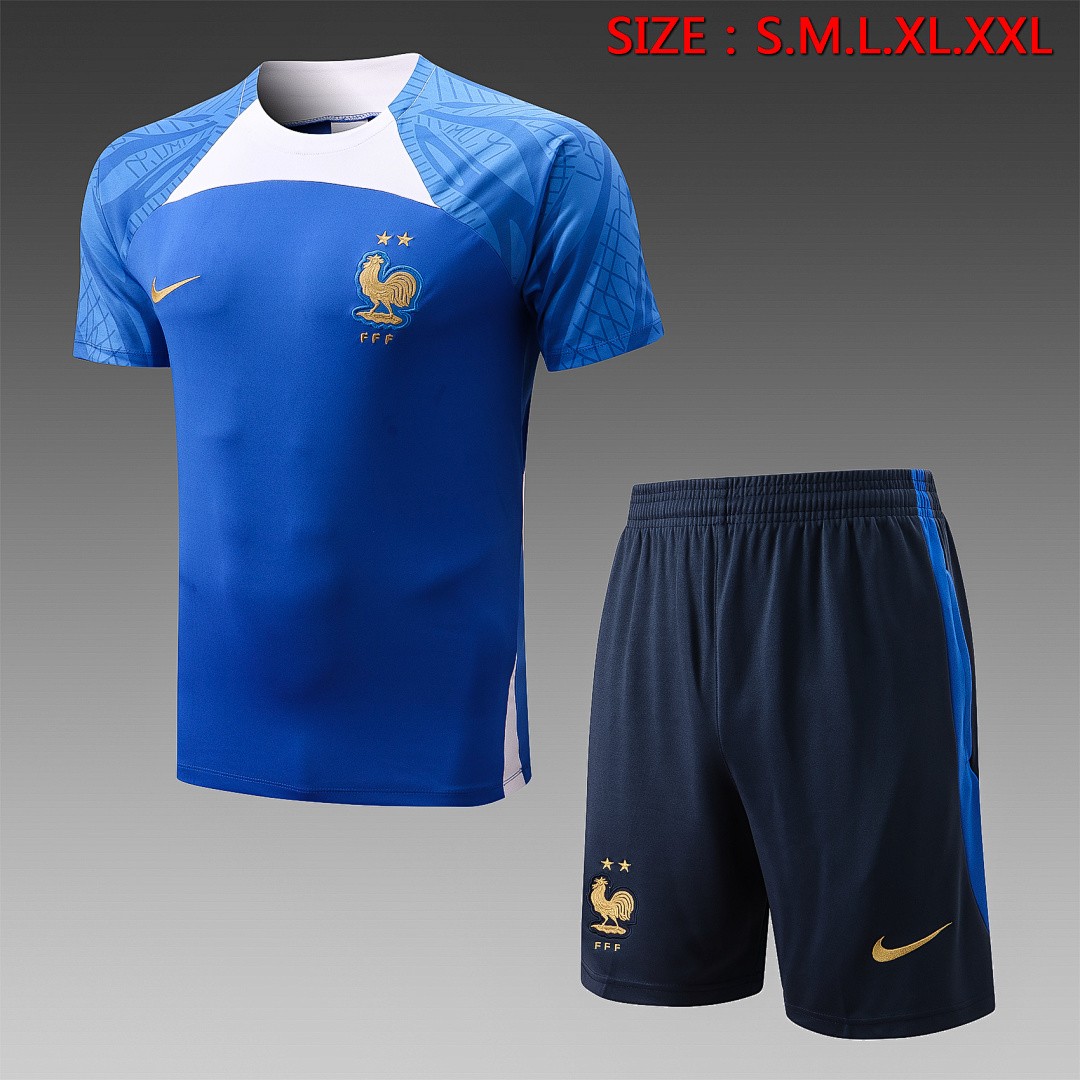 France 22/23 Short Sleeve Training Suit with 5-Inch Shorts