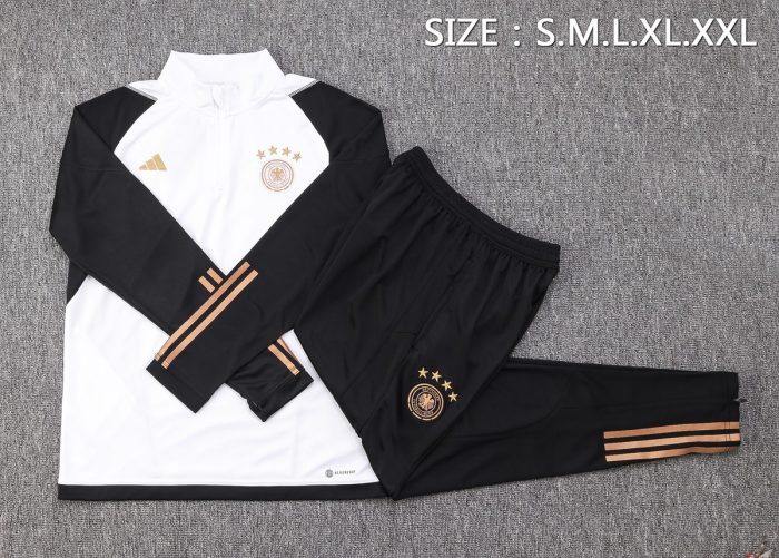 Germany 22/23 White Sleeves Black Half-Zip Jacket - 图片 2