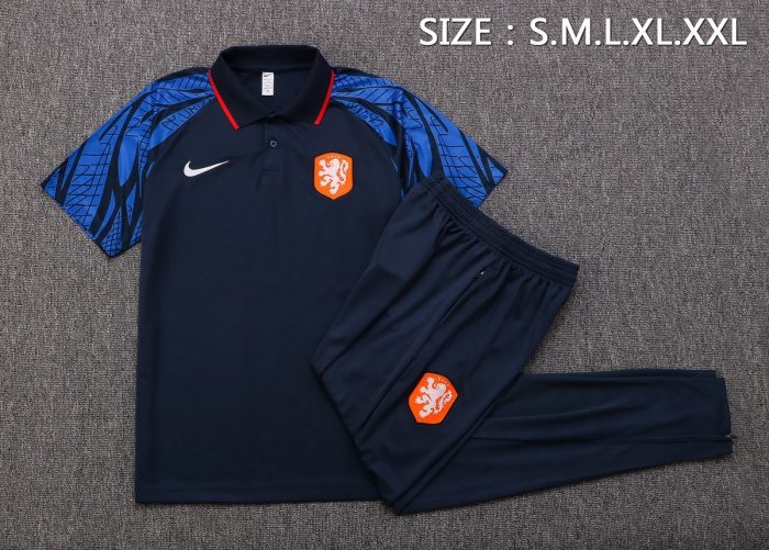 Netherlands 2022-2023 Polo Shirt Navy Blue - 图片 2