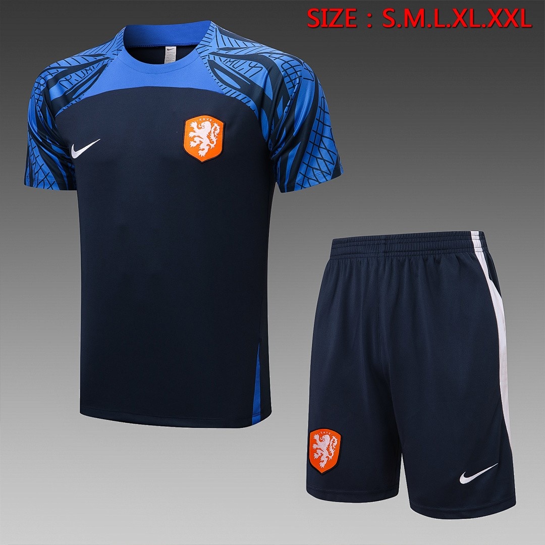 Netherlands 22-23 Training Short Sleeve Set in Royal Blue (with 5-Point Shorts)