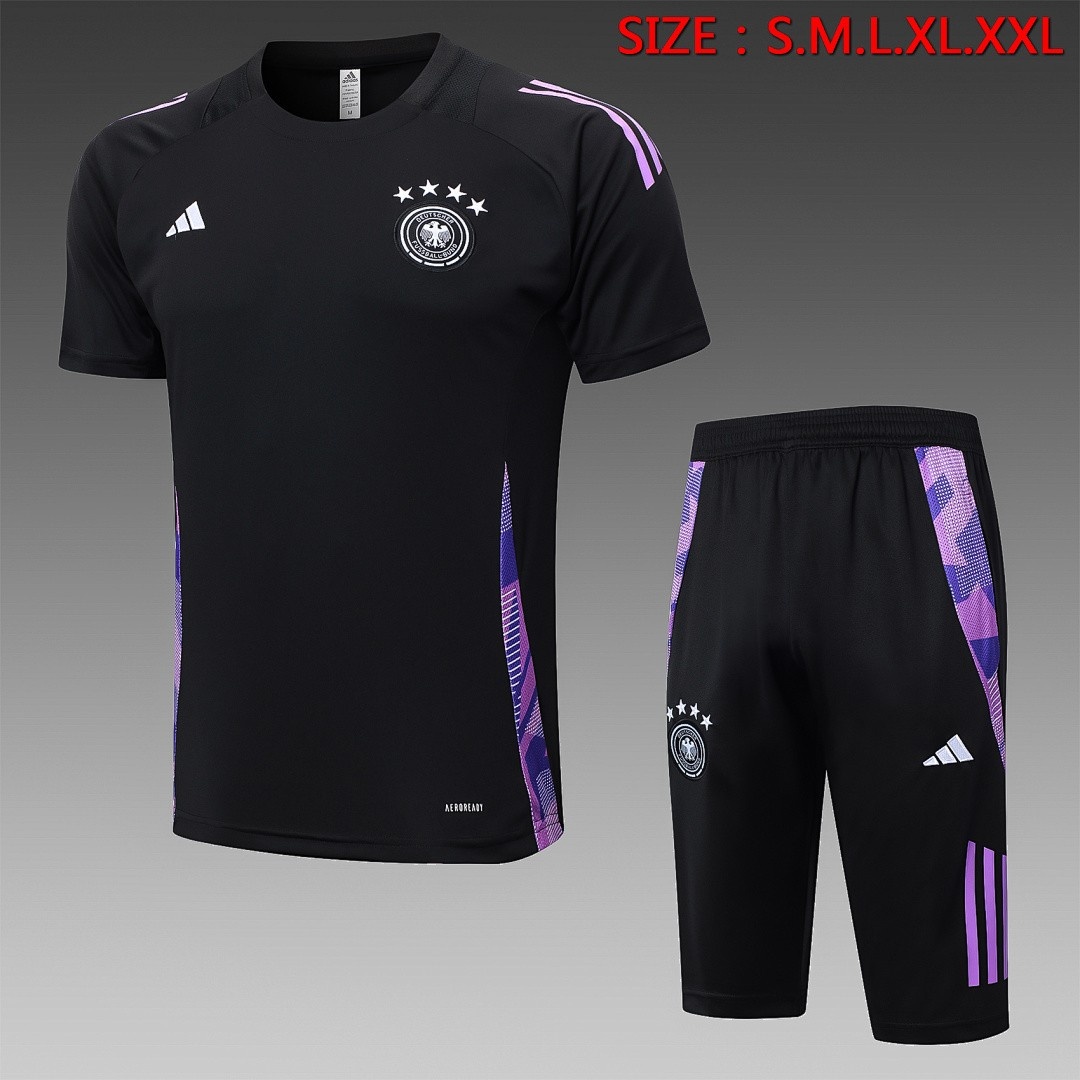 JER-7818_1 Germany 24-25 Black Short Sleeve Training Suit with 3/4 Pants - 图片 1