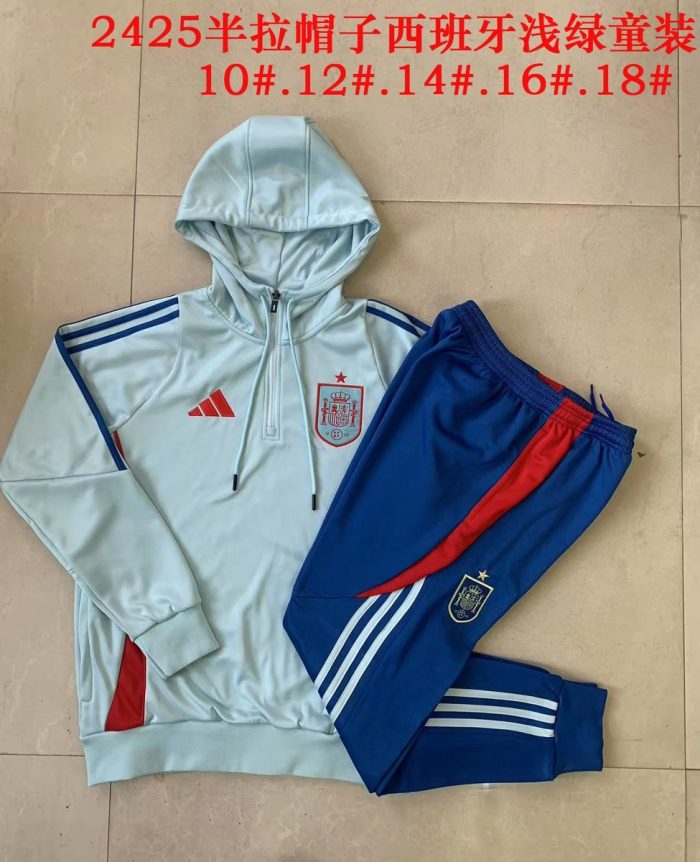 Spain 24/25 Half-Zip Hoodie Light Green Kids - 图片 3