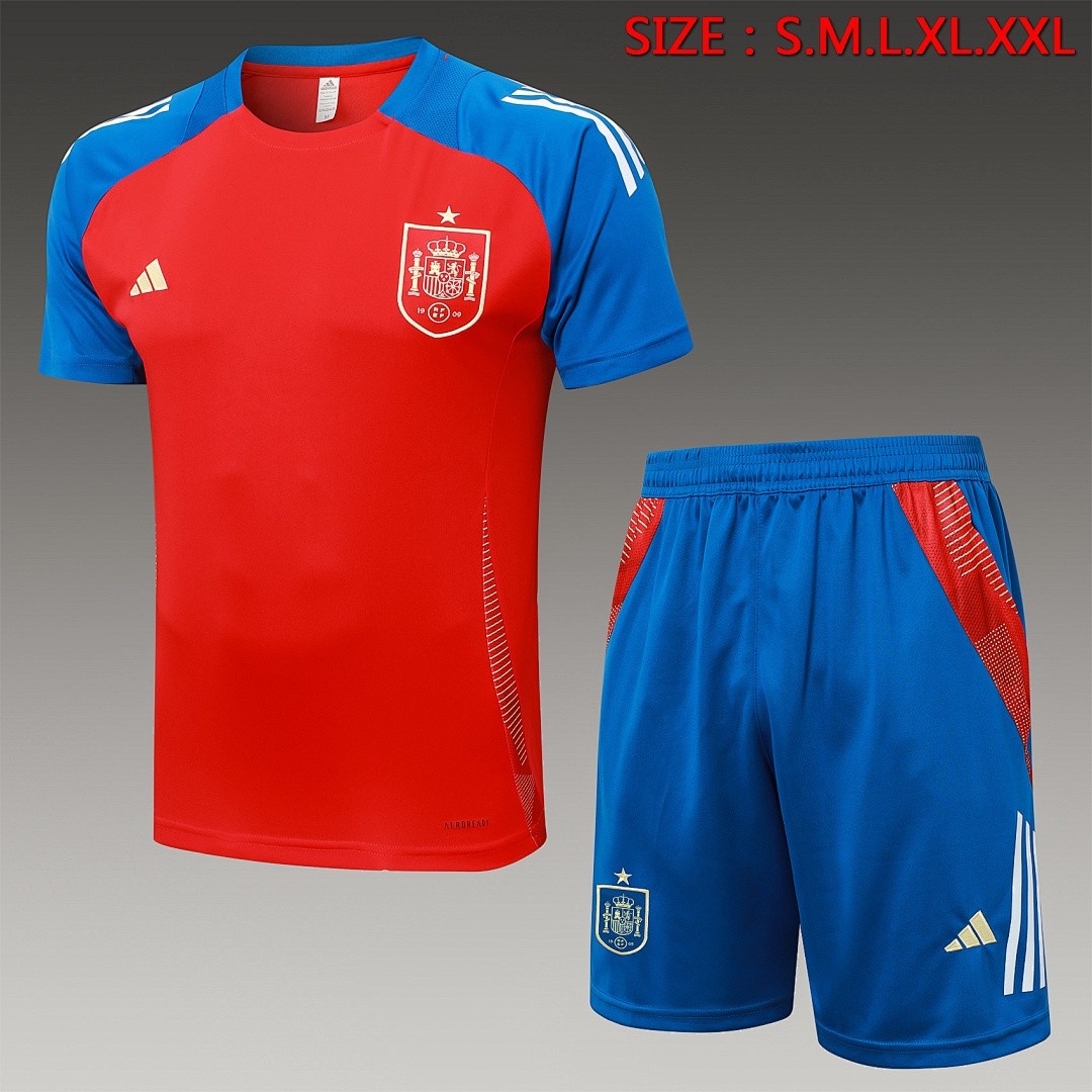 JER-8069_1 Spain 24-25 Red Short Sleeve Training Set with 5-Inch Shorts - 图片 1