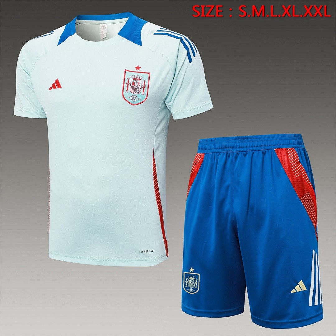 Spain 24-25 Light Blue Short Sleeve Training Set with 5-Inch Shorts