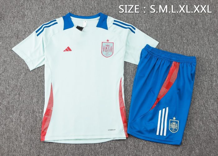 Spain 24-25 Light Blue Short Sleeve Training Set with 5-Inch Shorts - 图片 2
