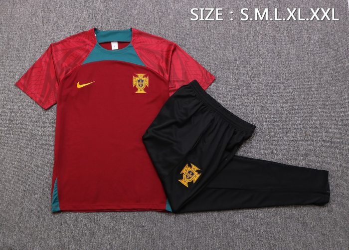 Portugal 22/23 Maroon Short Sleeve Training Suit (with Pants) - 图片 6