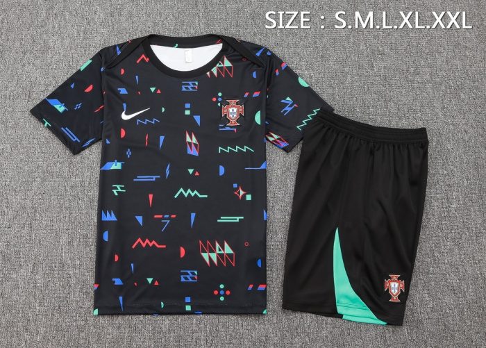 Portugal 24-25 Black Splatter Short Sleeve Training Shirt - 图片 2