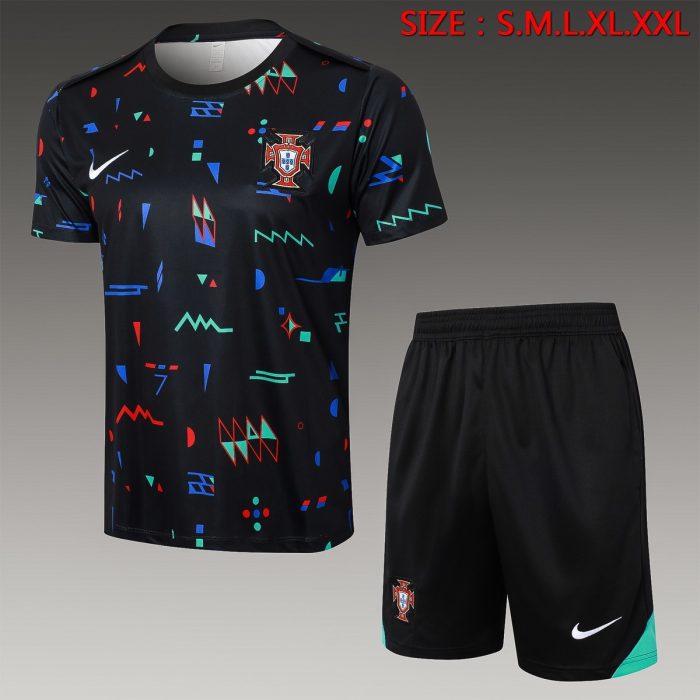 Portugal 24-25 Black Splatter Short Sleeve Training Shirt - 图片 8