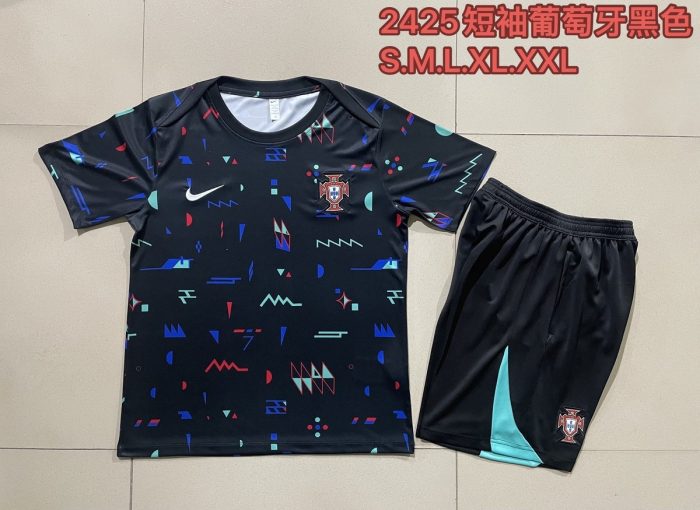 Portugal 24-25 Black Splatter Short Sleeve Training Shirt - 图片 9
