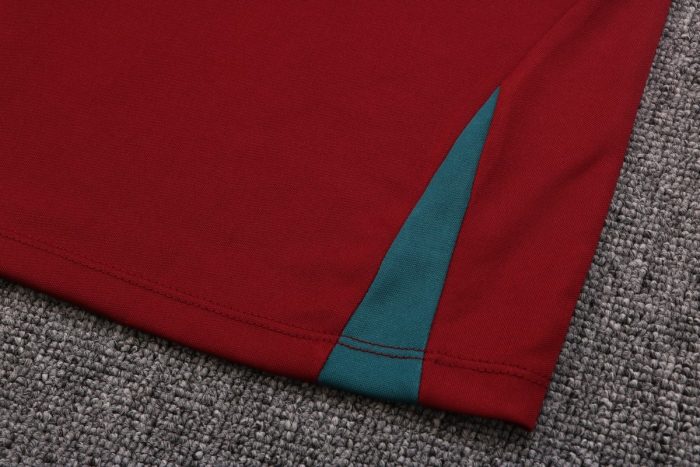 Portugal 22/23 Maroon Short Sleeve Training Suit with 5-Panel Shorts - 图片 4