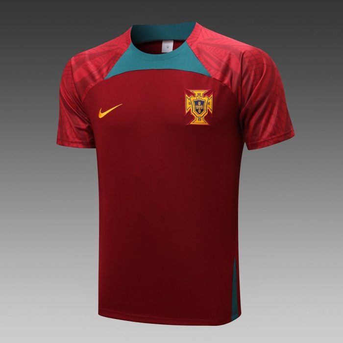 Portugal 22/23 Maroon Short Sleeve Training Suit with 5-Panel Shorts - 图片 7