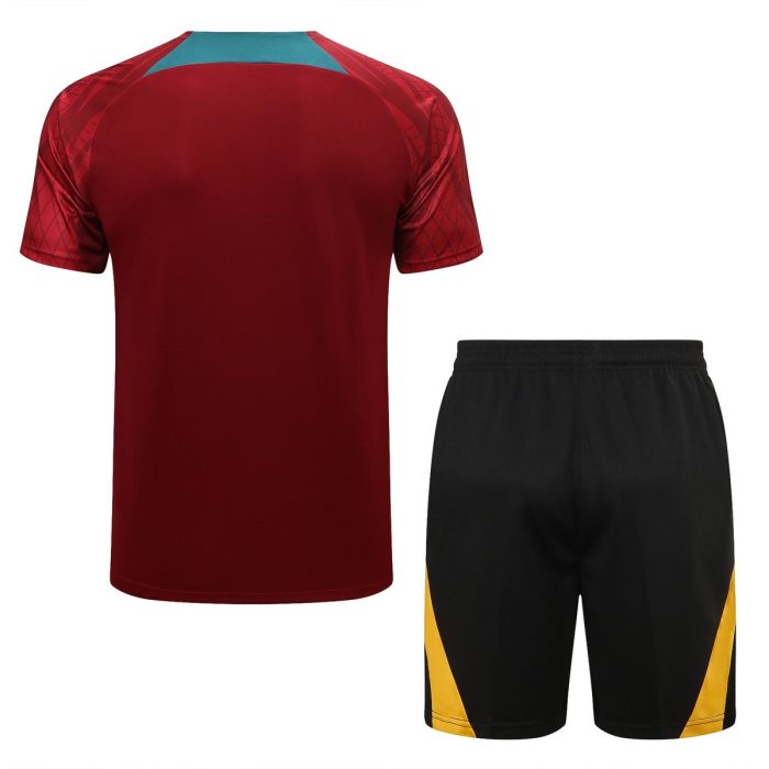 Portugal 22/23 Maroon Short Sleeve Training Suit with 5-Panel Shorts - 图片 8