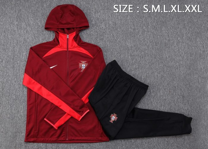 Portugal 22/23 Red Long Zip Jacket with Hood - 图片 3