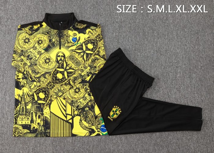 Brazil 24/25 Yellow Splatter Half-Zip Jacket - 图片 2