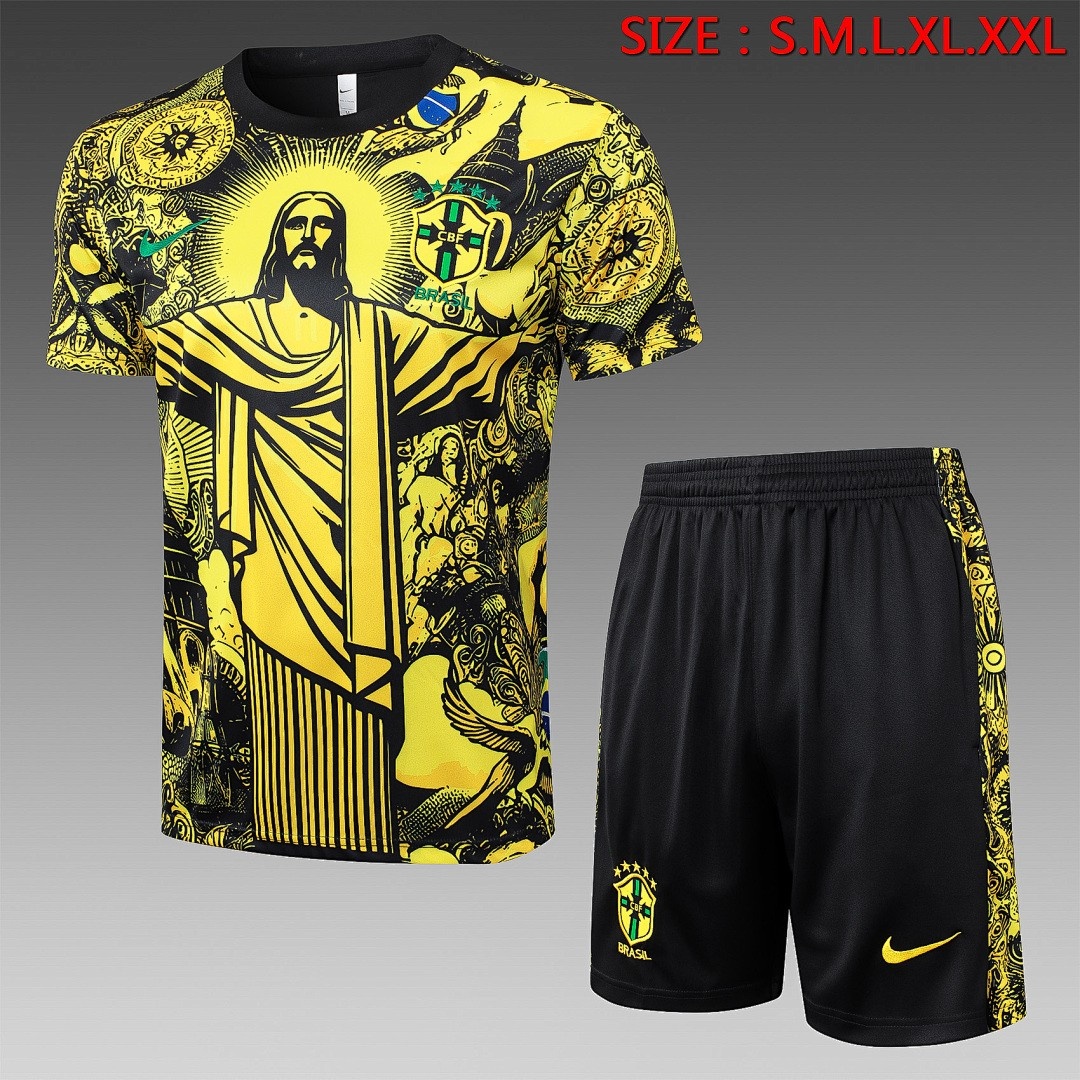 Brazil 24/25 Yellow Splash Print Short Sleeve Training Shirt