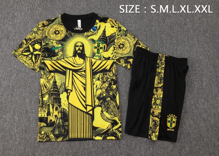 Brazil 24/25 Yellow Splash Print Short Sleeve Training Shirt - 图片 2