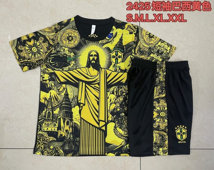 Brazil 24/25 Yellow Splash Print Short Sleeve Training Shirt - 图片 9