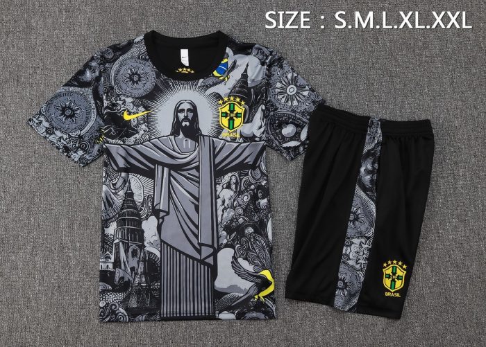 Brazil 24/25 Black Splatter Short Sleeve Training Shirt - 图片 2
