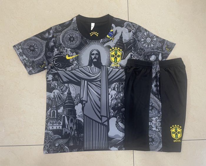 Brazil 24/25 Black Splatter Short Sleeve Training Shirt - 图片 9
