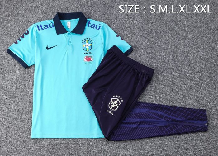 Brazil 22/23 Polo Shirt Light Blue with Black Collar - 图片 6