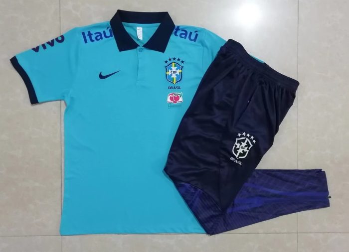 Brazil 22/23 Polo Shirt Light Blue with Black Collar - 图片 9