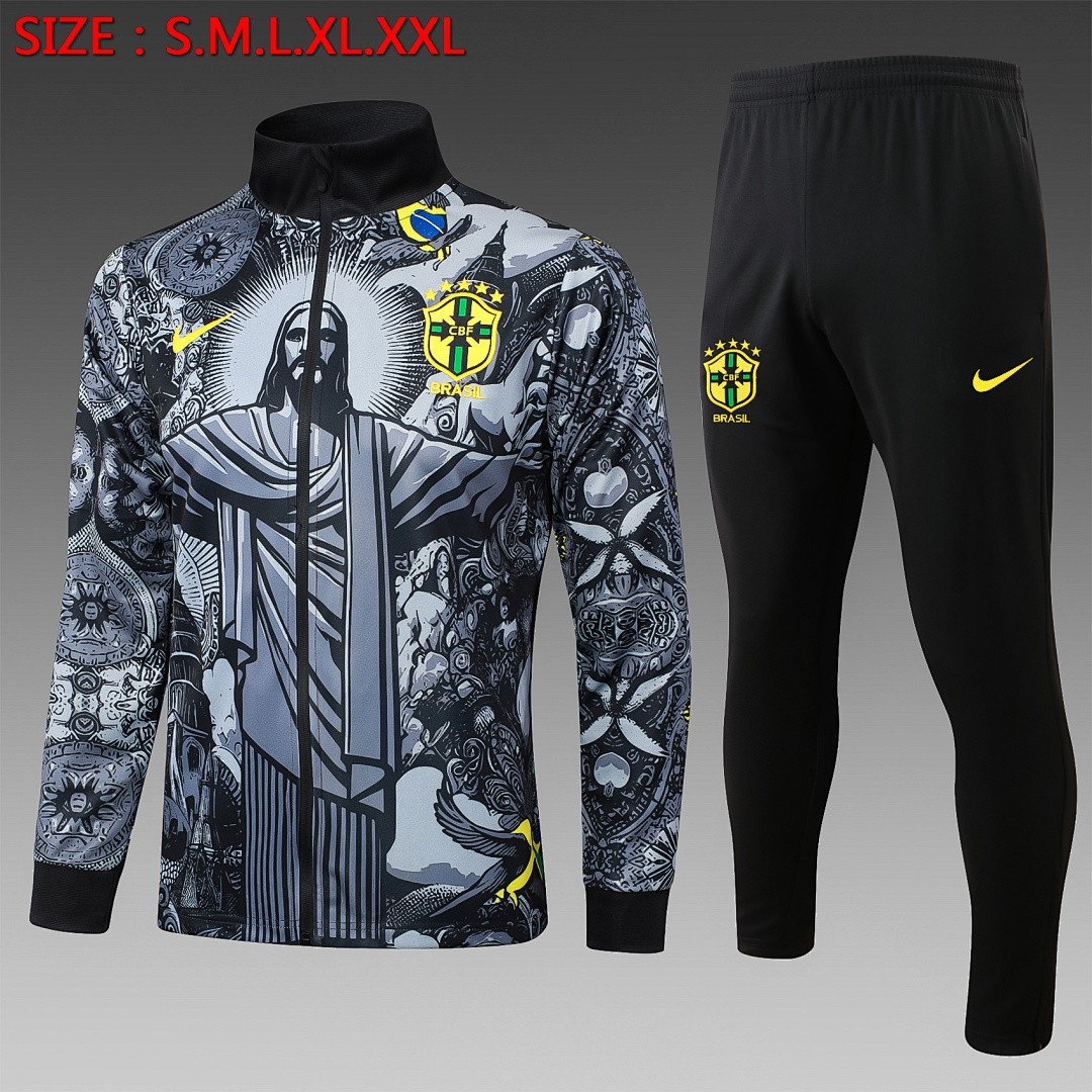 JER-8524_1 Brazil 24/25 Black Spray Print Long Zip Jacket - 图片 1