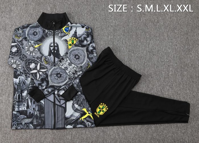 Brazil 24/25 Black Spray Print Long Zip Jacket - 图片 2
