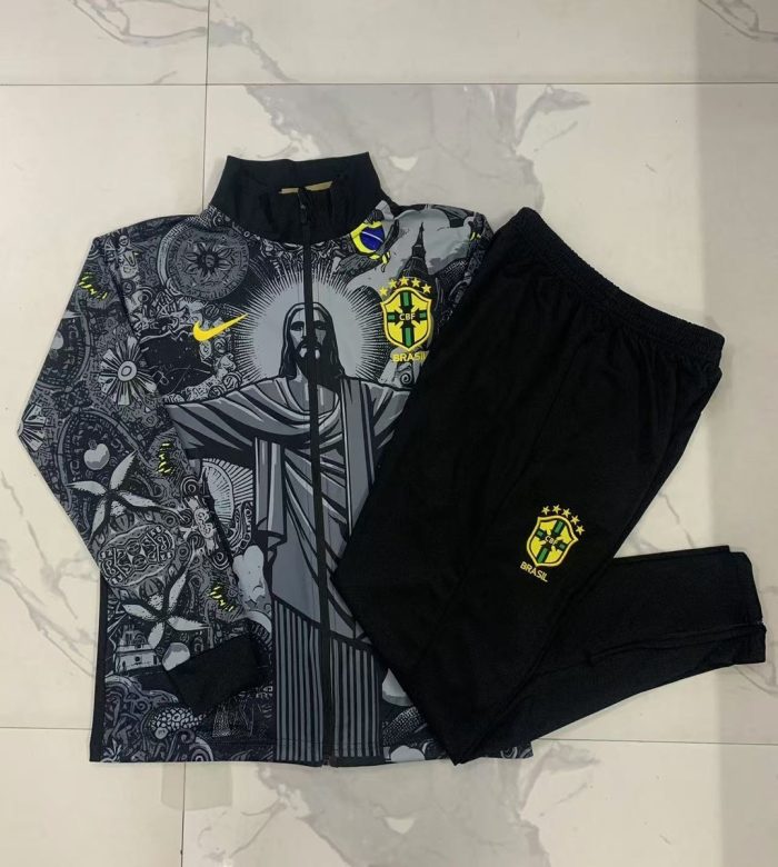 Brazil 24/25 Black Spray Print Long Zip Jacket - 图片 9