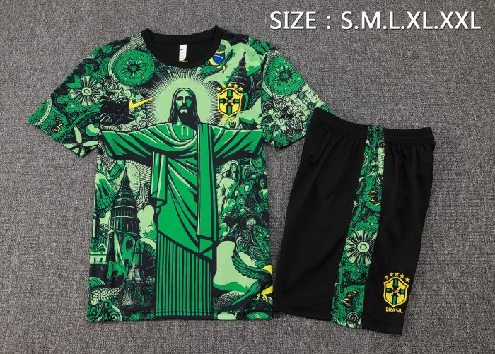 Brazil 24/25 Green Splatter Short Sleeve Training Shirt - 图片 2