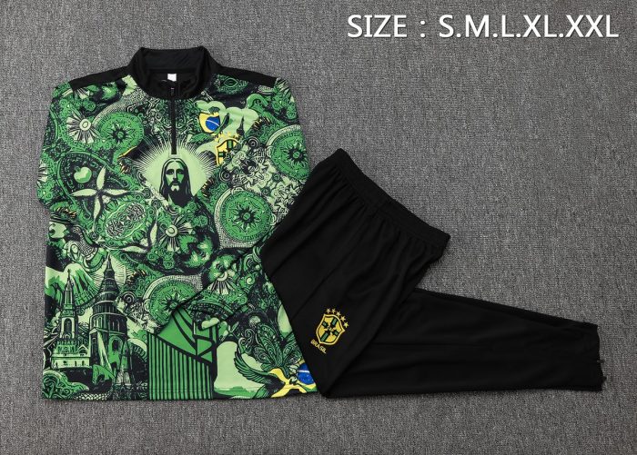 Brazil 24/25 Green Splatter Half-Zip Jacket - 图片 2