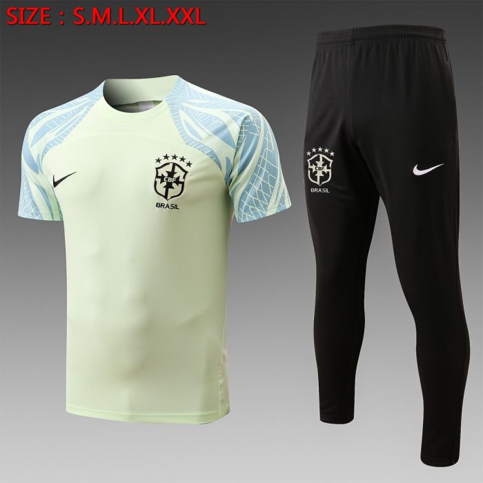 Brazil 2022-2023 Yellow Training Short Sleeve Set (with Pants) - 图片 2