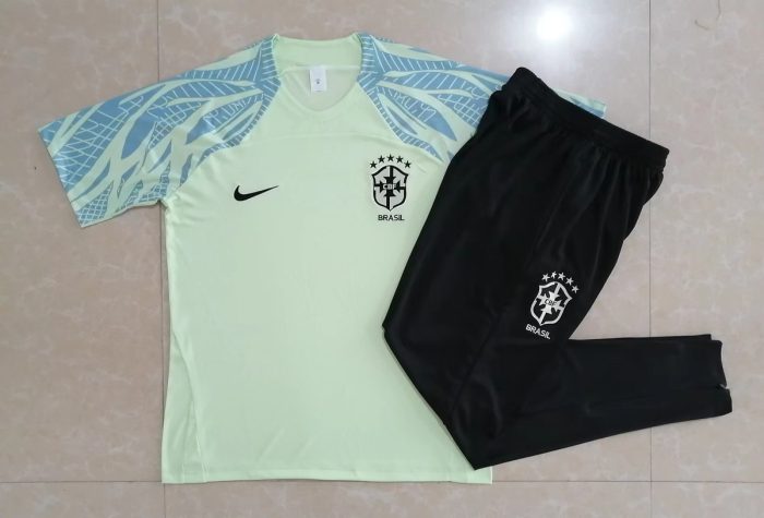 Brazil 2022-2023 Yellow Training Short Sleeve Set (with Pants) - 图片 4