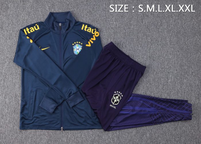 Brazil 22/23 High Neck Long Zipper Jacket Navy Blue - 图片 2