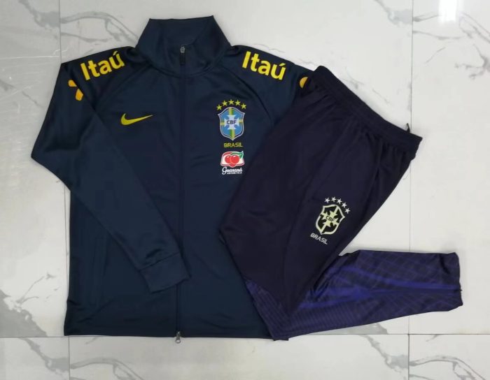 Brazil 22/23 High Neck Long Zipper Jacket Navy Blue - 图片 8