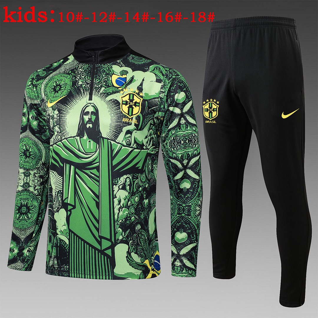 Brazil 24/25 Green Splatter Half-Zip Jacket Kids
