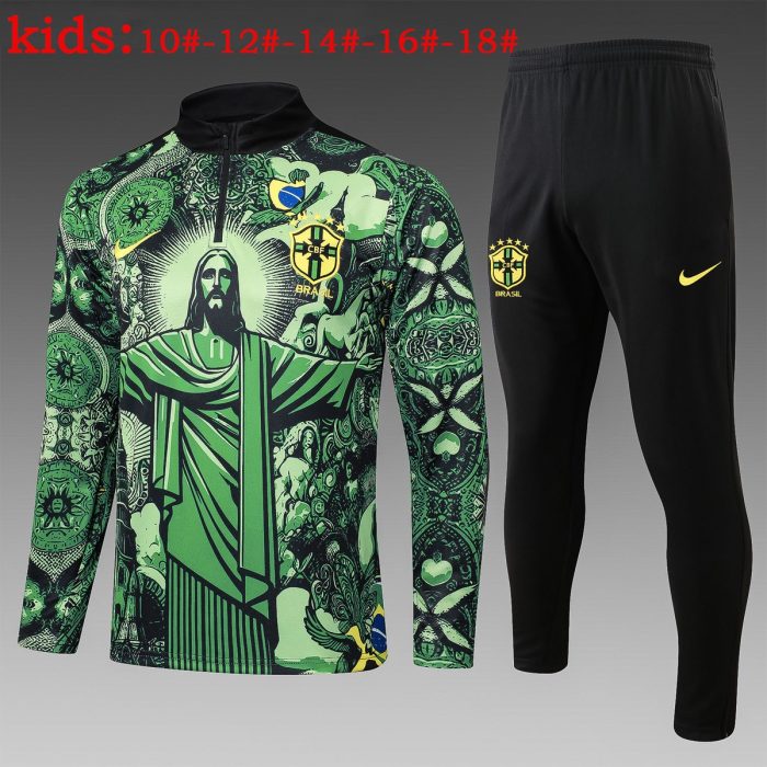 Brazil 24/25 Green Splatter Half-Zip Jacket Kids - 图片 2