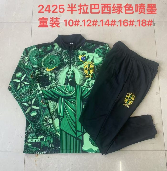 Brazil 24/25 Green Splatter Half-Zip Jacket Kids - 图片 3
