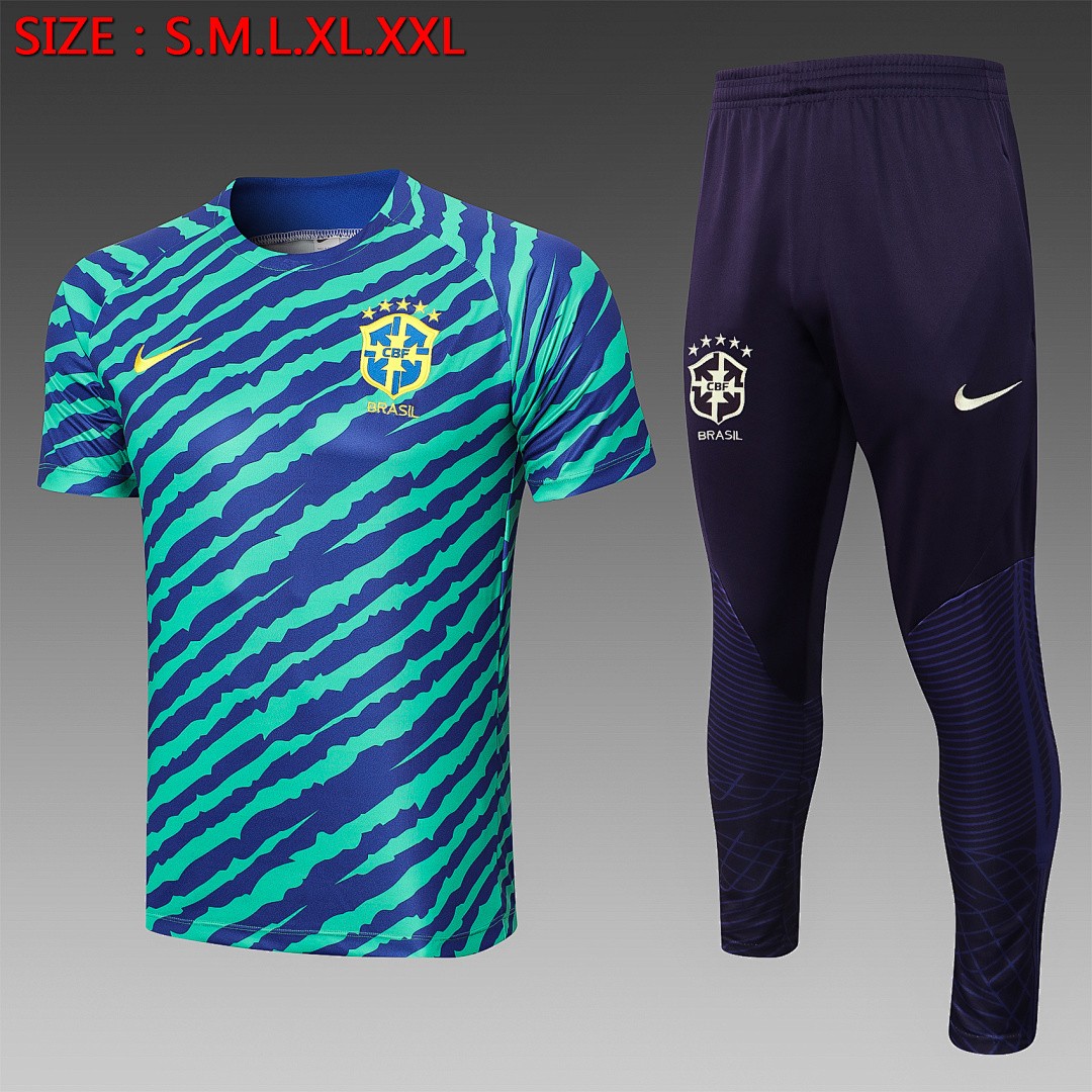 Brazil 2022-23 Green Splatter Short Sleeve Training Suit