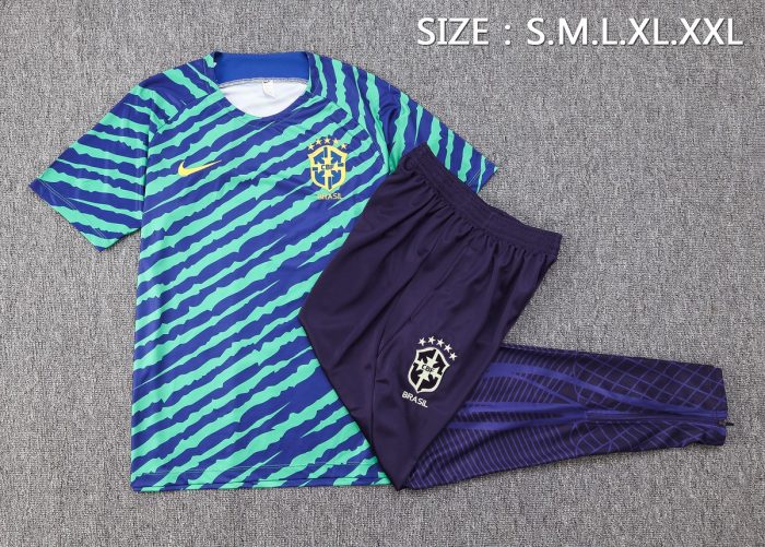Brazil 2022-23 Green Splatter Short Sleeve Training Suit - 图片 2