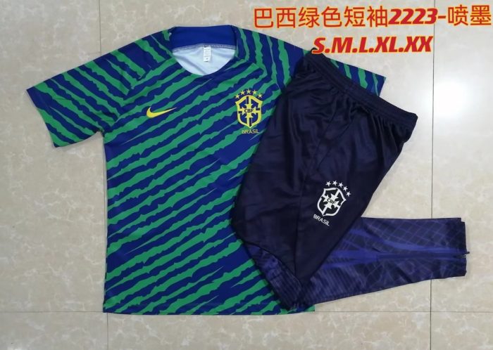 Brazil 2022-23 Green Splatter Short Sleeve Training Suit - 图片 9