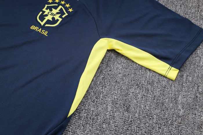 Brazil 2022-2023 Training Short Sleeve Set, Royal Blue with Yellow Collar - 图片 4