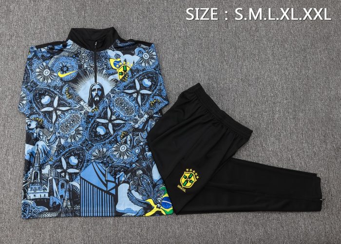 Brazil 24/25 Half-Zip Jacket Grey Blue Spray - 图片 2